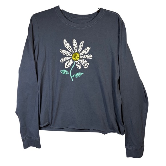 Life Is Good Tops - Life is Good Graphic Tee Womens L NAVY Excellent Crusher Long Sleeve Flower Art